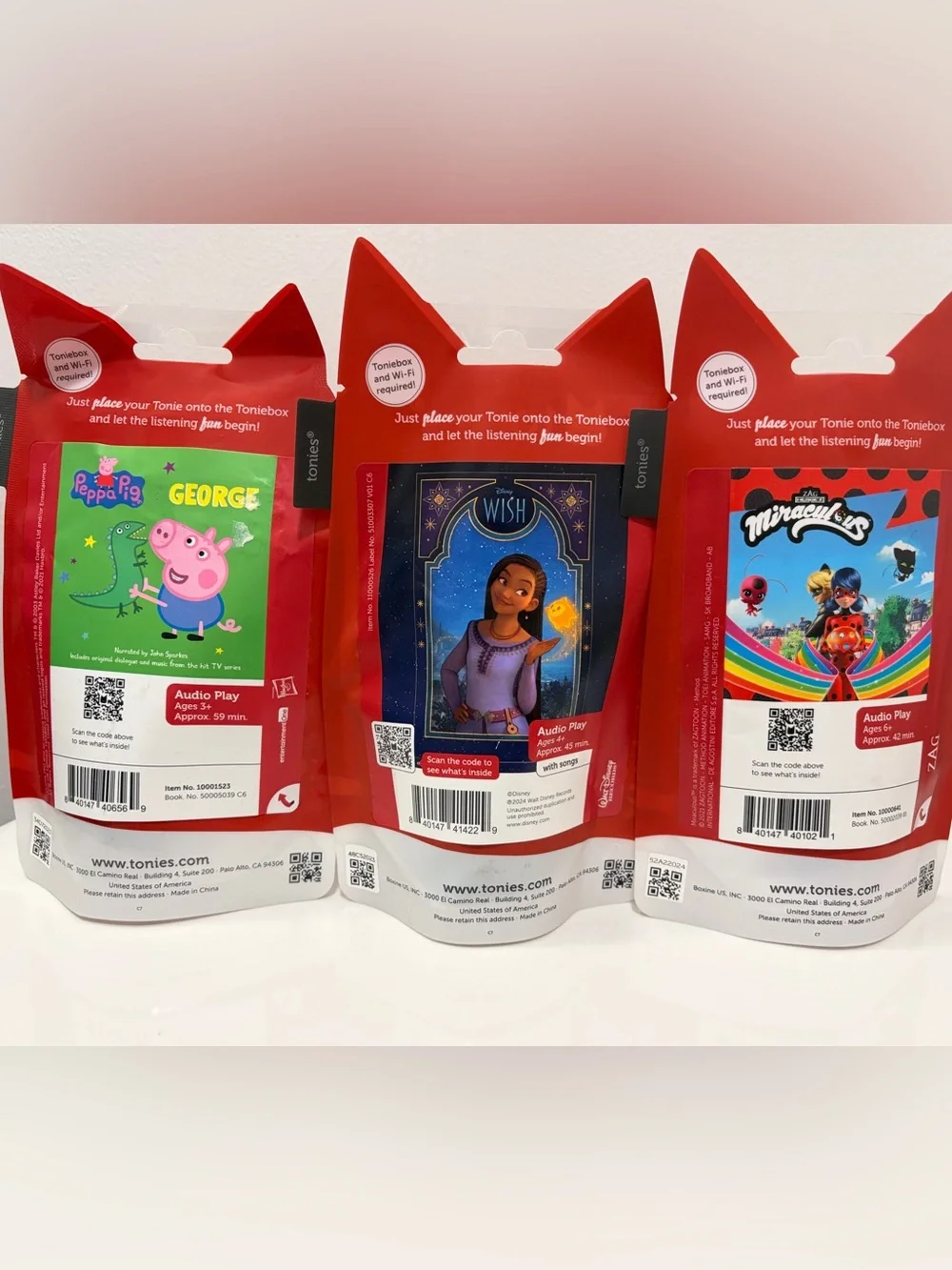 Tonies - Peppa Pig ,Disney’s WISH & Miraculous Cat Noir (3PC Bundle)